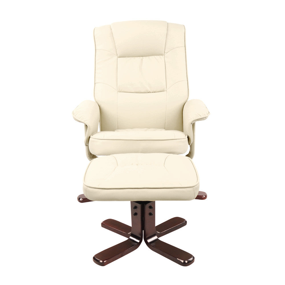 PU Leather Lounge Office Recliner Chair Ottoman Beige