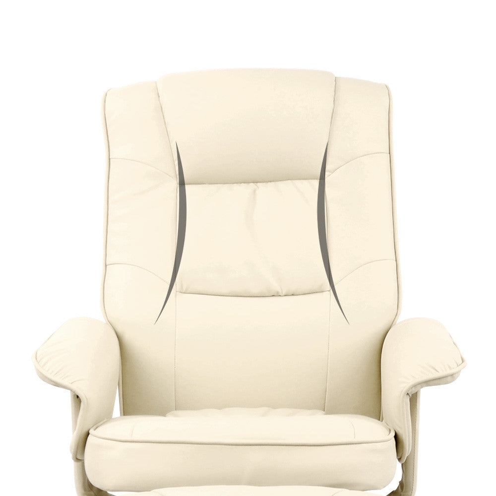 PU Leather Lounge Office Recliner Chair Ottoman Beige