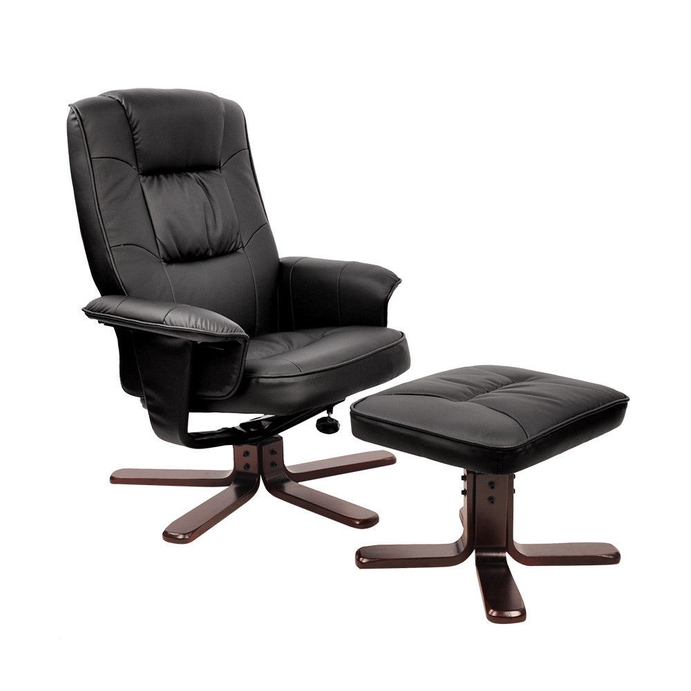 PU Leather Lounge Office Recliner Chair Ottoman Black