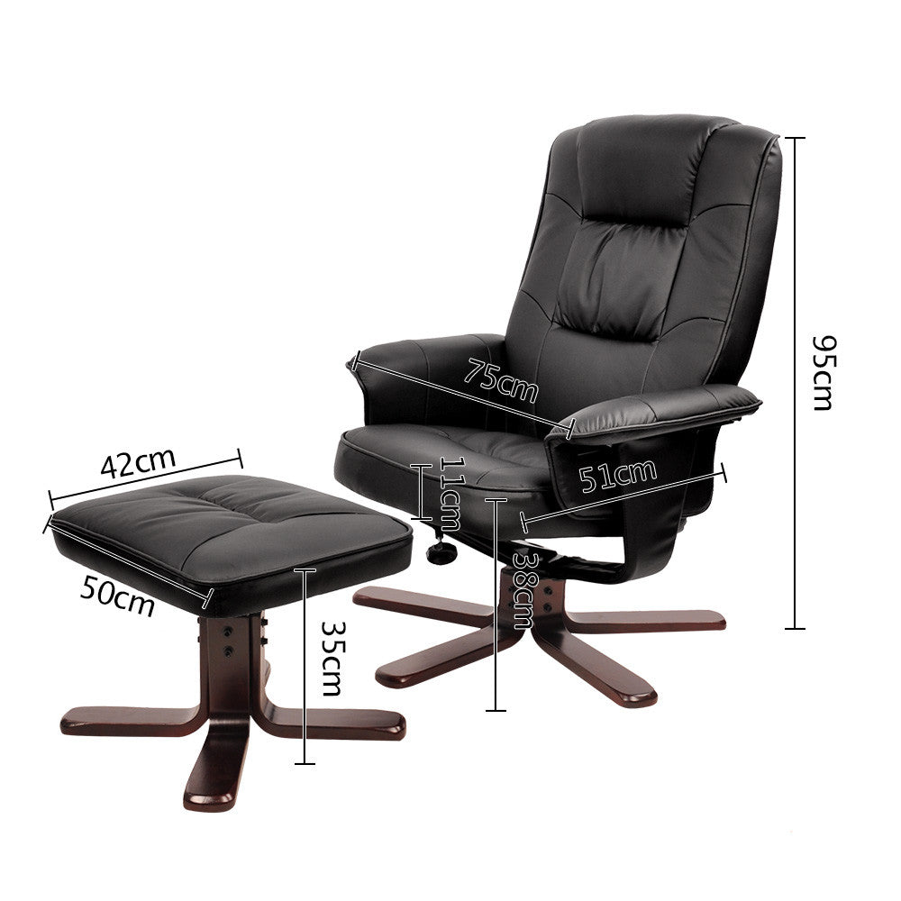 PU Leather Lounge Office Recliner Chair Ottoman Black