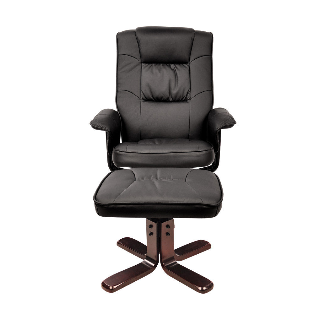 PU Leather Lounge Office Recliner Chair Ottoman Black