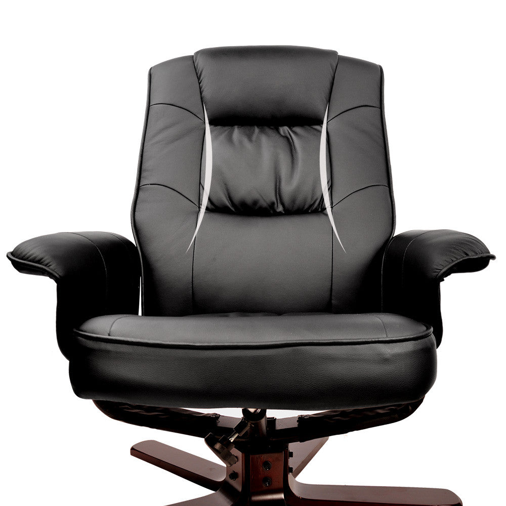 PU Leather Lounge Office Recliner Chair Ottoman Black