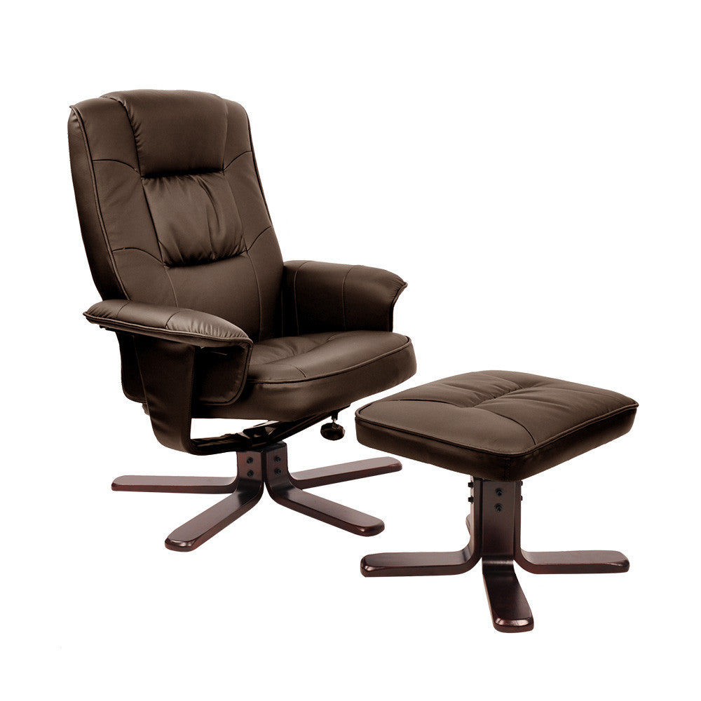 PU Leather Lounge Office Recliner Chair Ottoman Chocolate