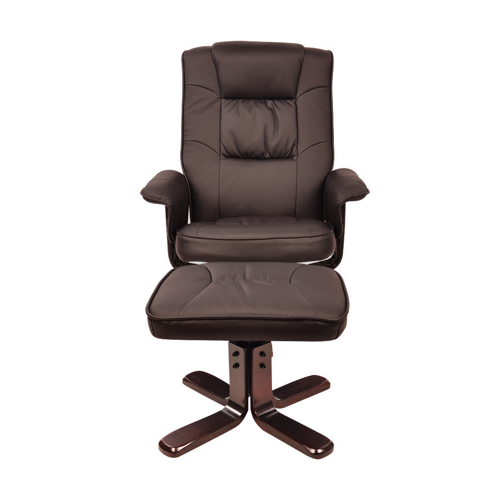 PU Leather Lounge Office Recliner Chair Ottoman Chocolate