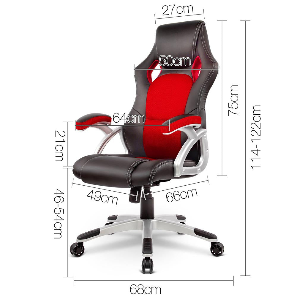 PU Leather & Mesh Racing Style Office Chair - Red