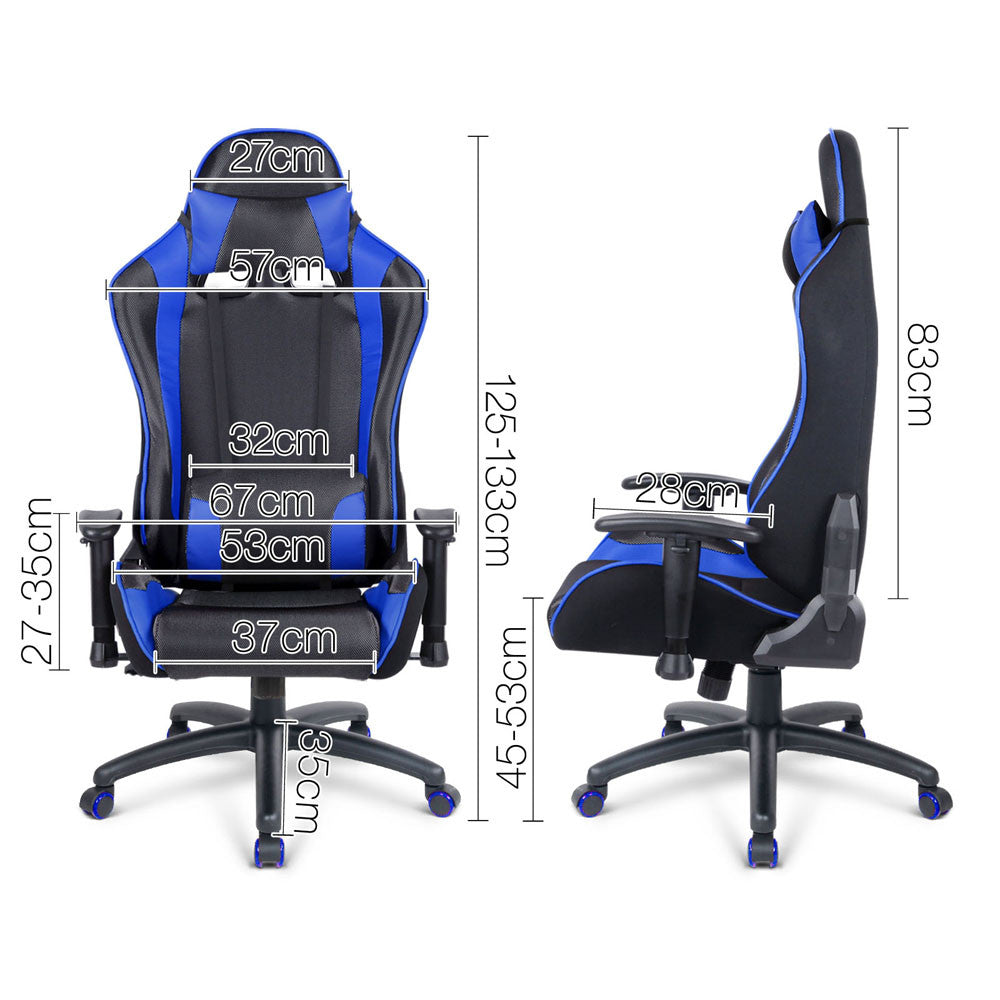 PU Leather & Mesh Reclining Office Desk Gaming Executive Chair - Blue