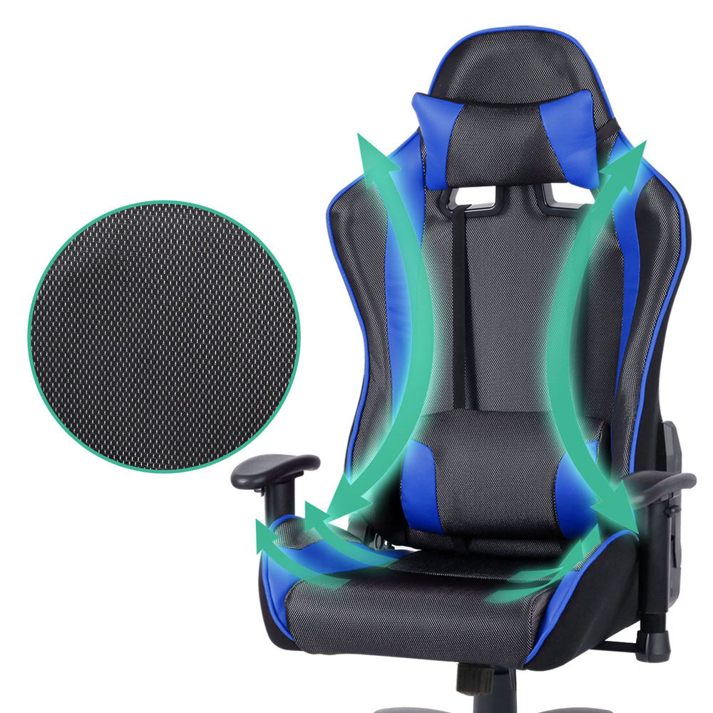 PU Leather & Mesh Reclining Office Desk Gaming Executive Chair - Blue