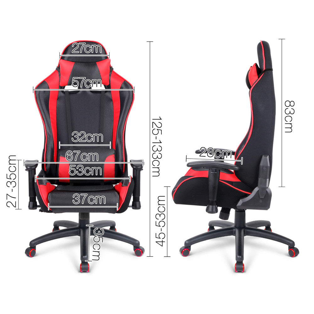 PU Leather & Mesh Reclining Office Desk Gaming Executive Chair - Red