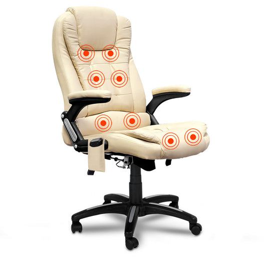 8 Point Massage Executive PU Leather Office Computer Chair Beige