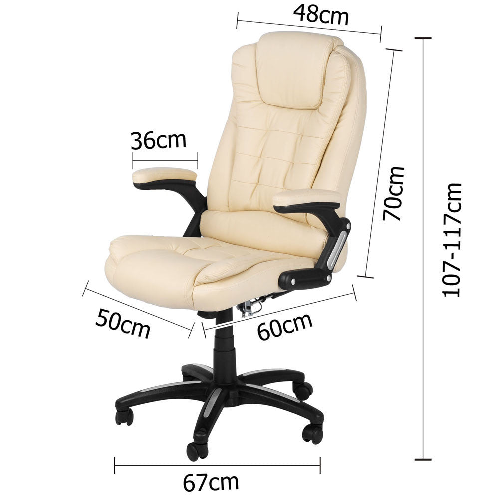 8 Point Massage Executive PU Leather Office Computer Chair Beige