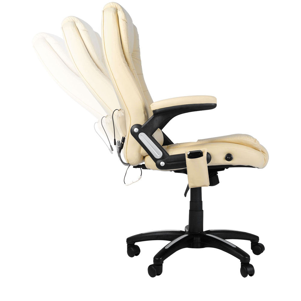 8 Point Massage Executive PU Leather Office Computer Chair Beige