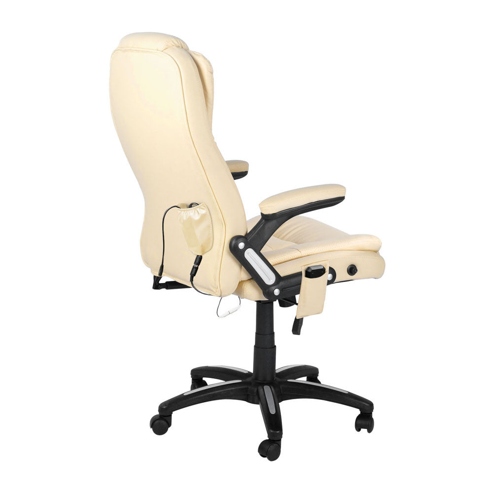 8 Point Massage Executive PU Leather Office Computer Chair Beige