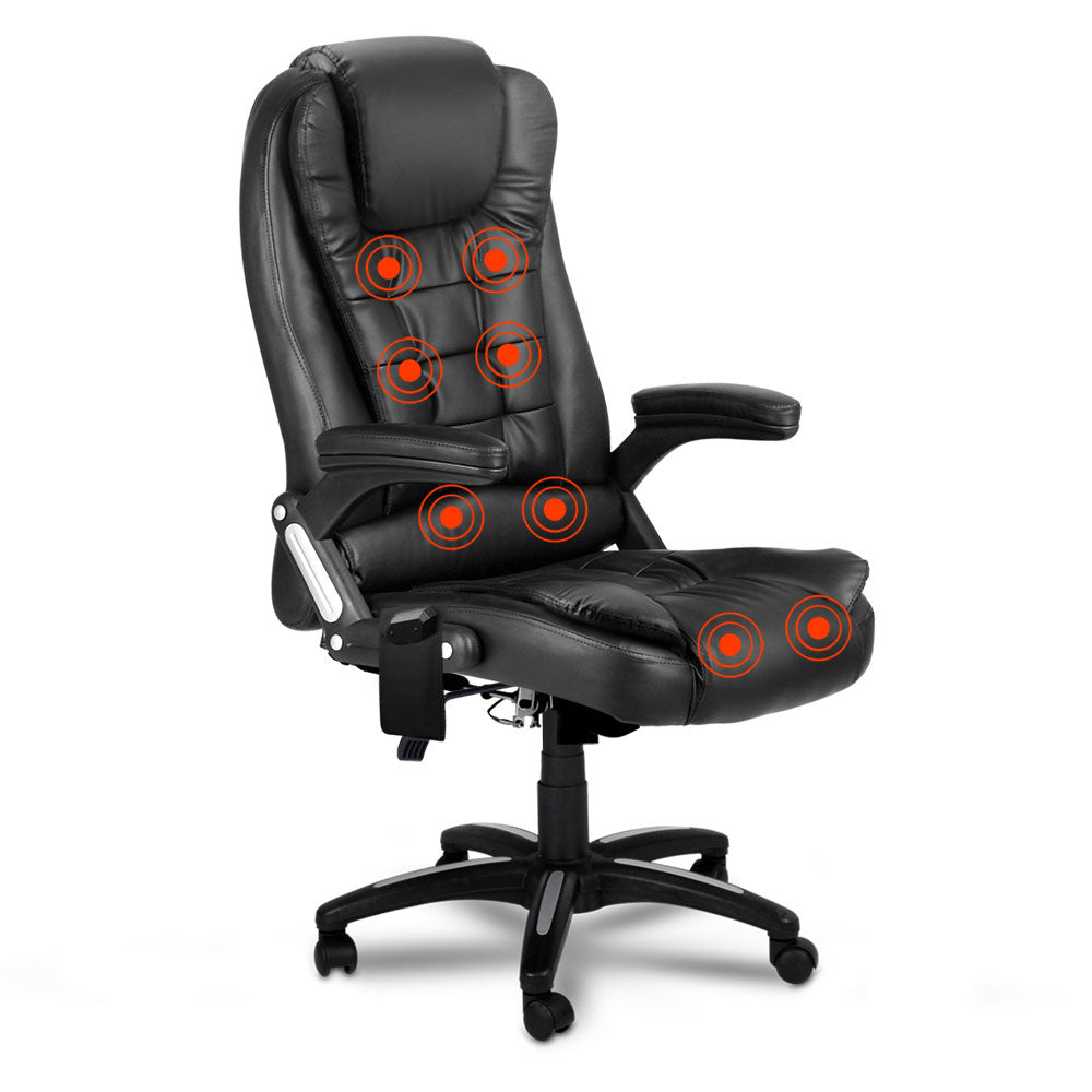 8 Point Massage Executive PU Leather Office Computer Chair Black