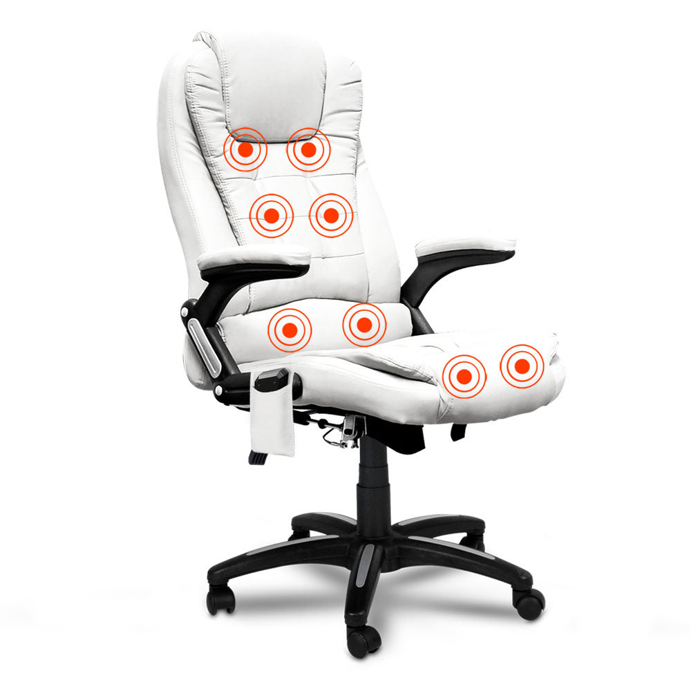 8 Point Massage Executive PU Leather Office Computer Chair White