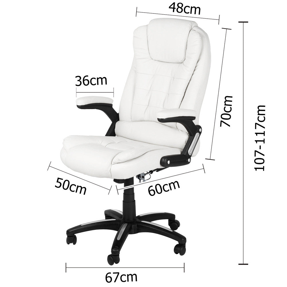 8 Point Massage Executive PU Leather Office Computer Chair White