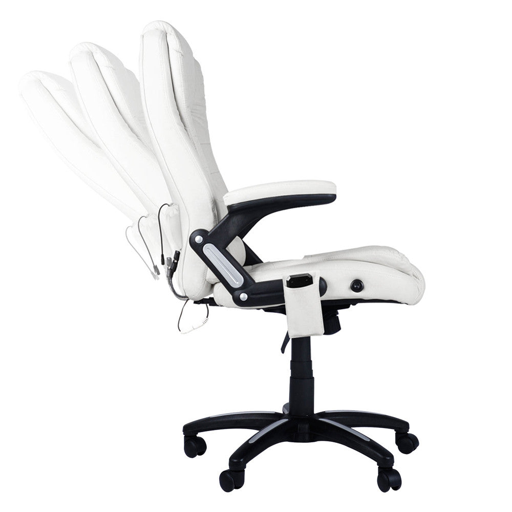 8 Point Massage Executive PU Leather Office Computer Chair White