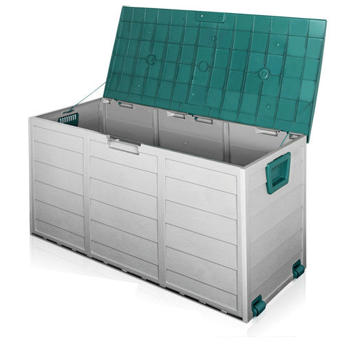 290L Plastic Outdoor Storage Box Container Weatherproof Grey Green