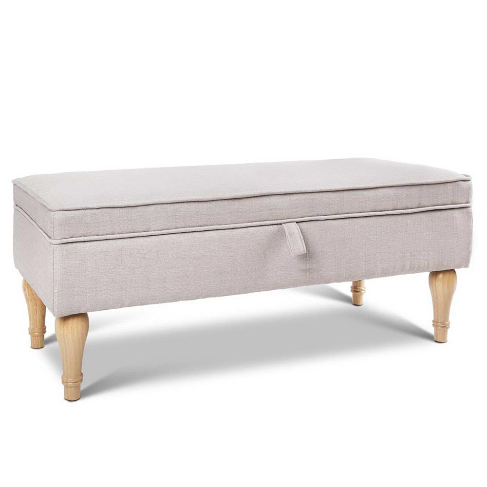 Linen Fabric Storage Ottoman – Beige