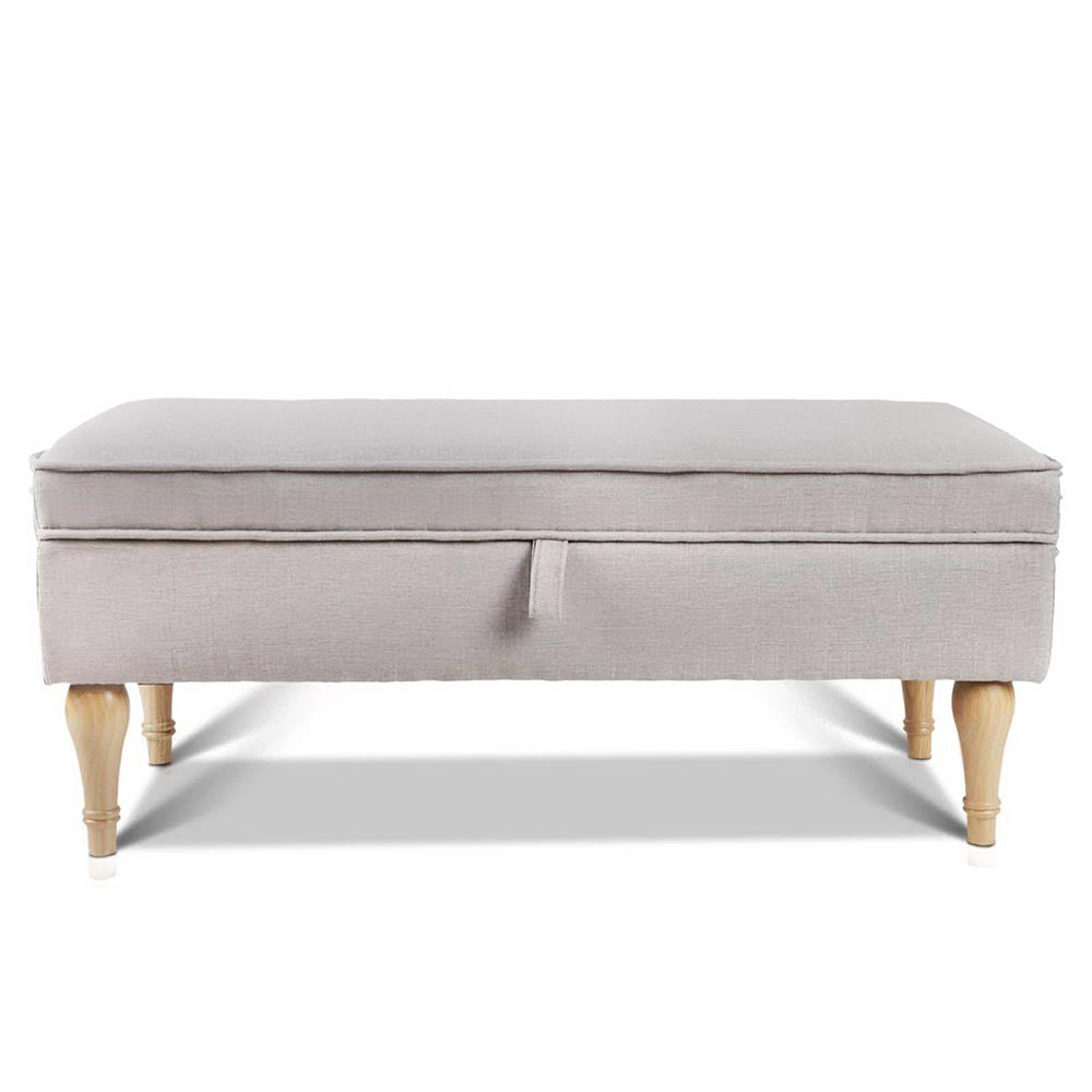 Linen Fabric Storage Ottoman – Beige