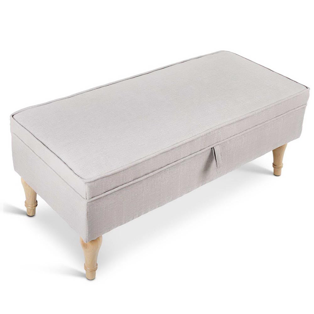 Linen Fabric Storage Ottoman – Beige