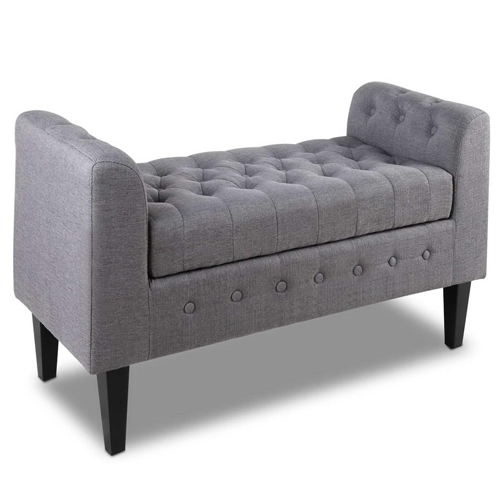 Linen Fabric Storage Ottoman - Grey