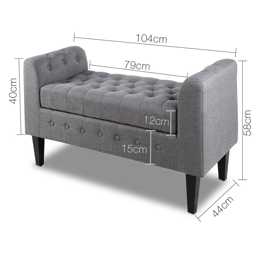 Linen Fabric Storage Ottoman - Grey