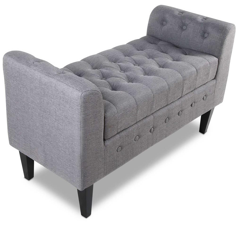 Linen Fabric Storage Ottoman - Grey