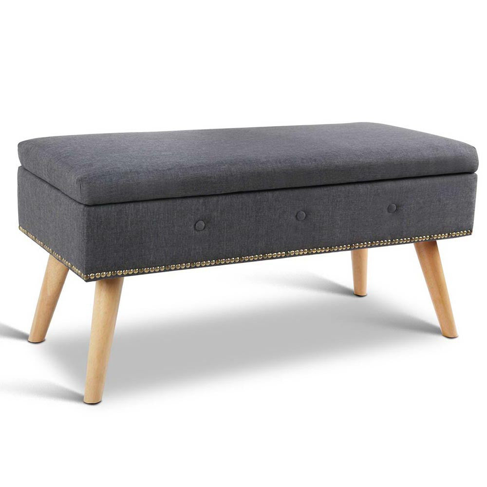 Linen Fabric Storage Ottoman – Grey