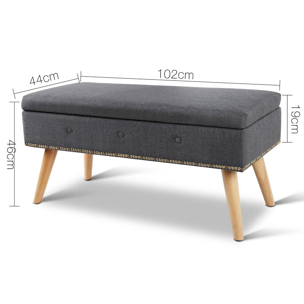 Linen Fabric Storage Ottoman – Grey