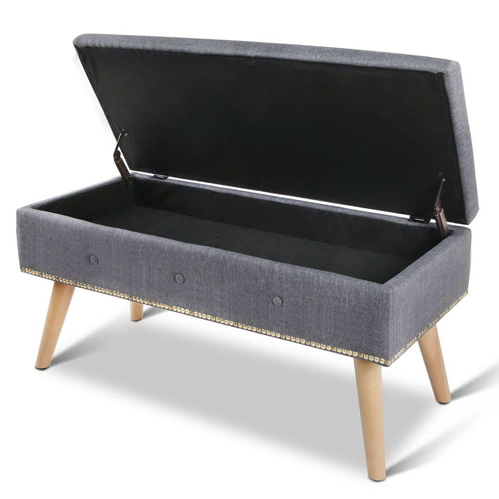 Linen Fabric Storage Ottoman – Grey