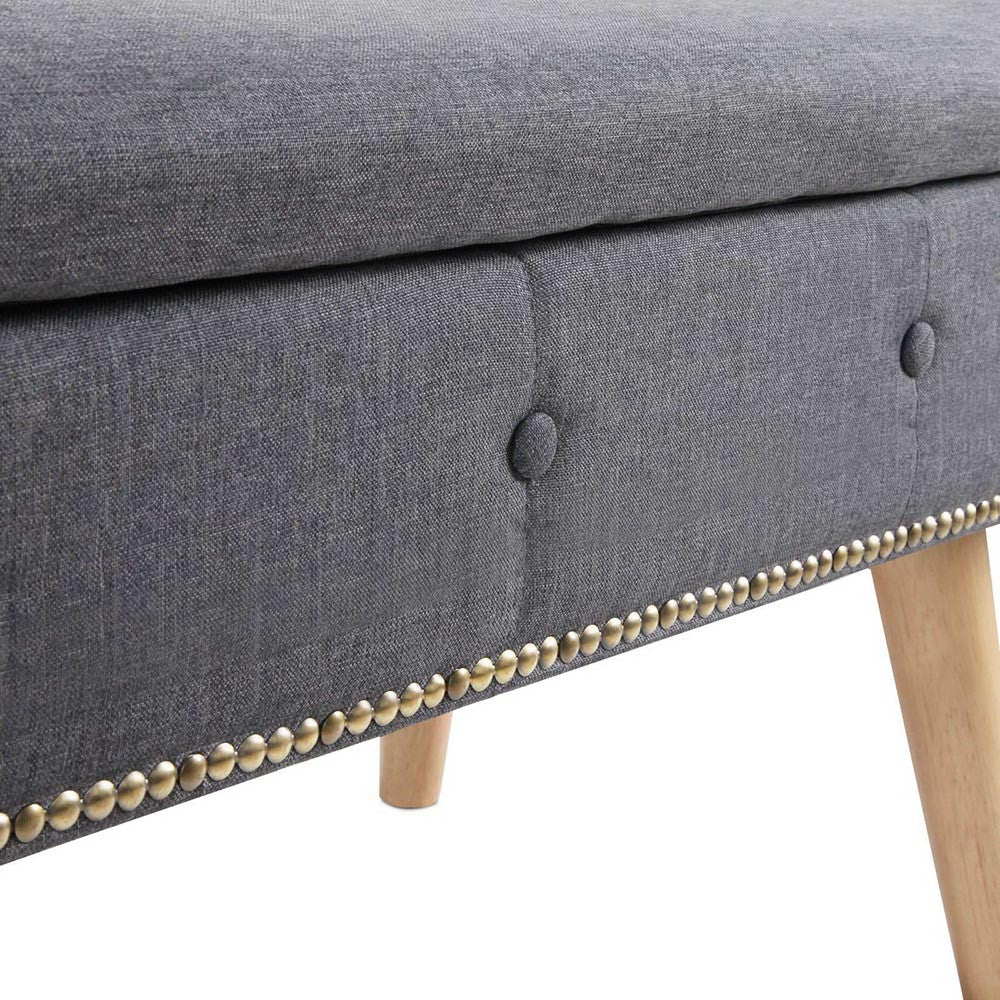 Linen Fabric Storage Ottoman – Grey