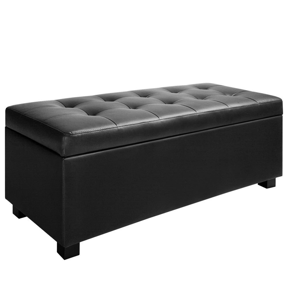 Large Ottoman PU Leather Chest Storage Box Foot Stool Black