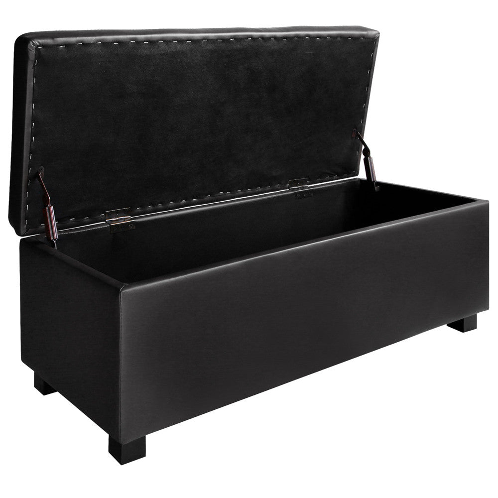 Large Ottoman PU Leather Chest Storage Box Foot Stool Black