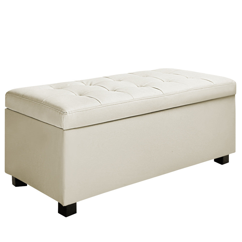 Large Ottoman PU Leather Chest Storage Box Foot Stool Cream