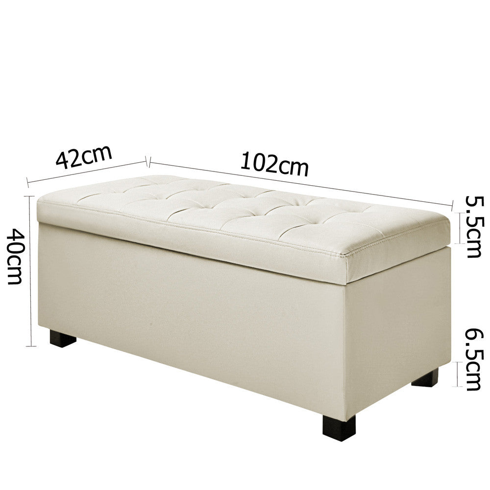 Large Ottoman PU Leather Chest Storage Box Foot Stool Cream