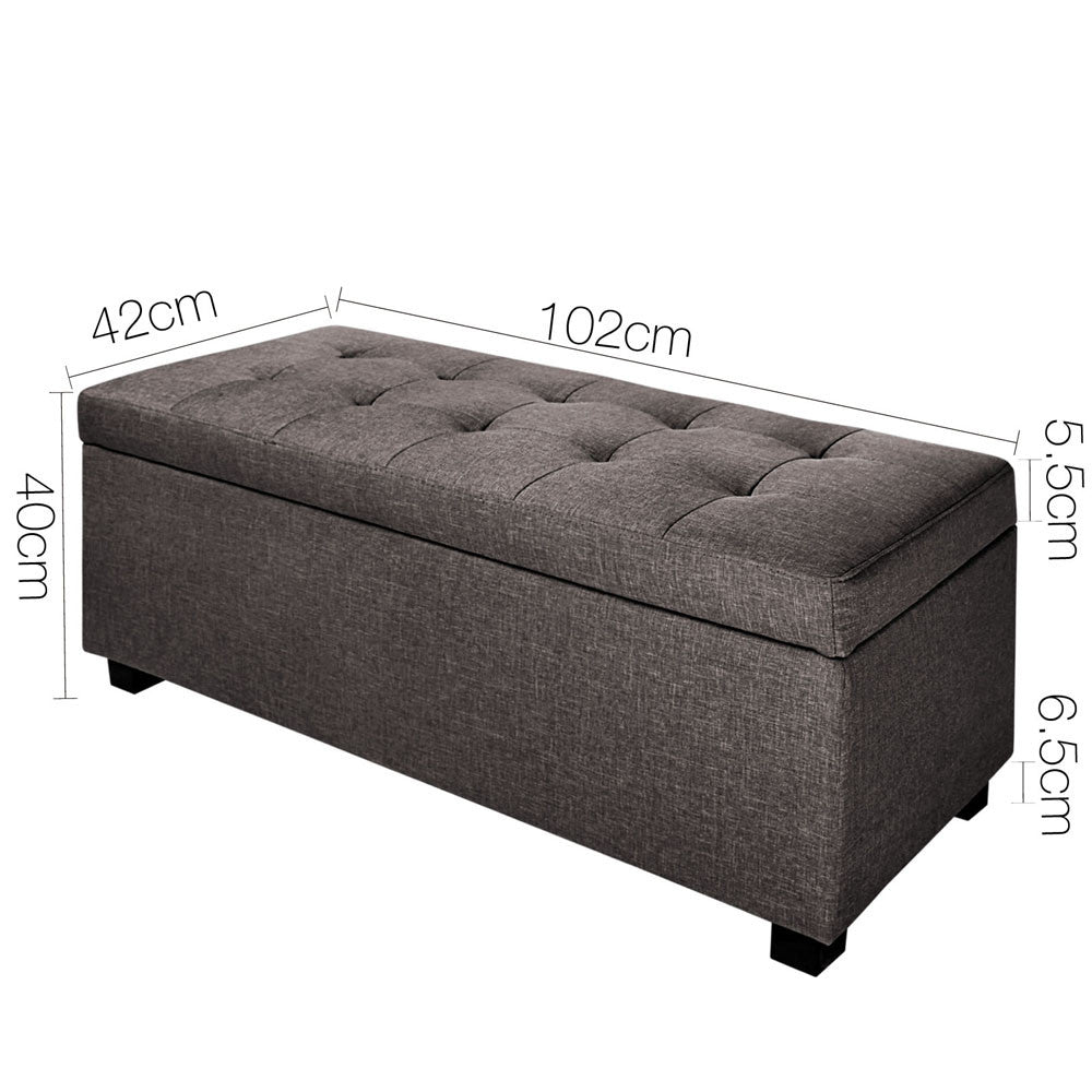 Linen Fabric Storage Ottoman Brown