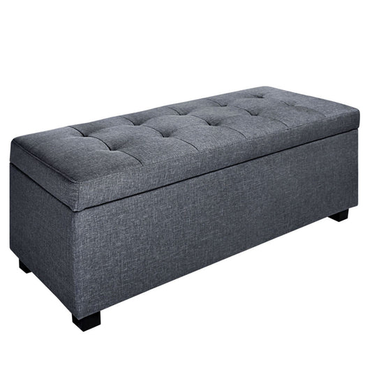 Faux Linen Ottoman Storage Foot Stool Large Grey