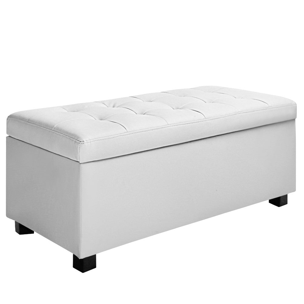 Large Ottoman PU Leather Chest Storage Box Foot Stool White