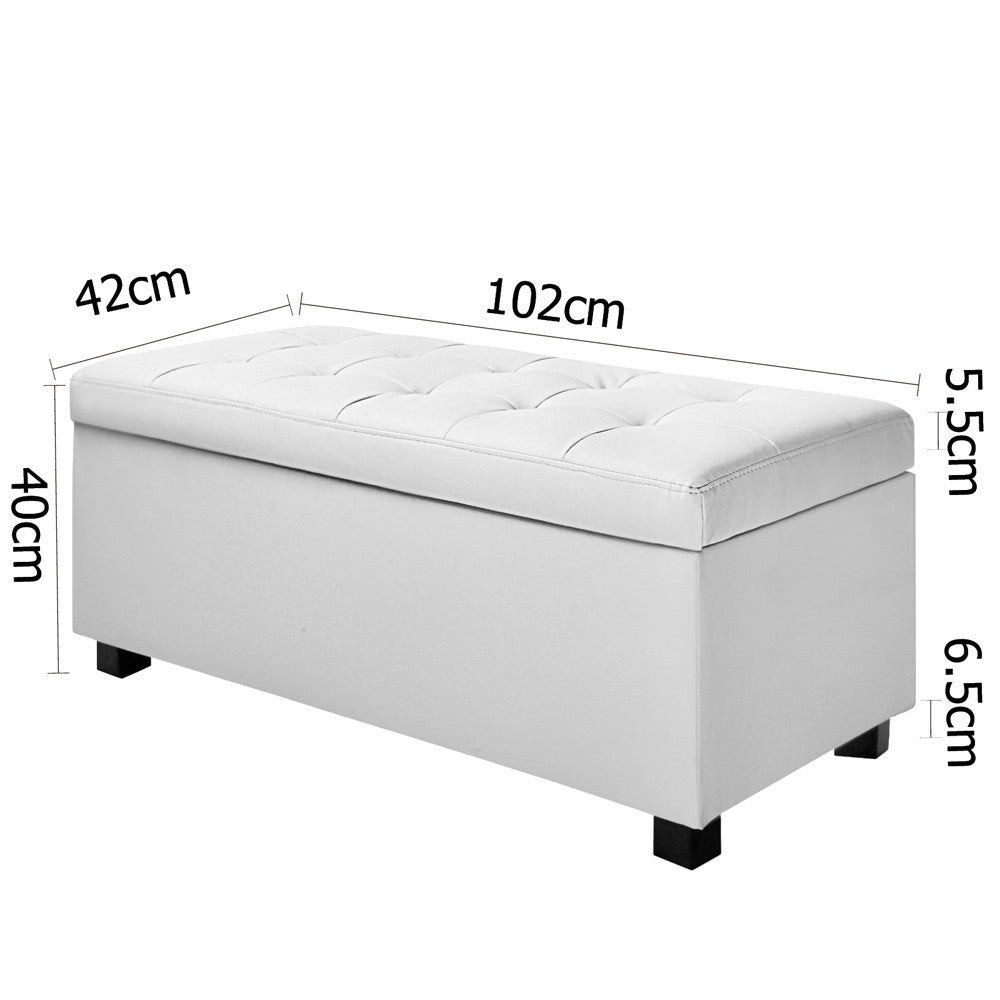 Large Ottoman PU Leather Chest Storage Box Foot Stool White