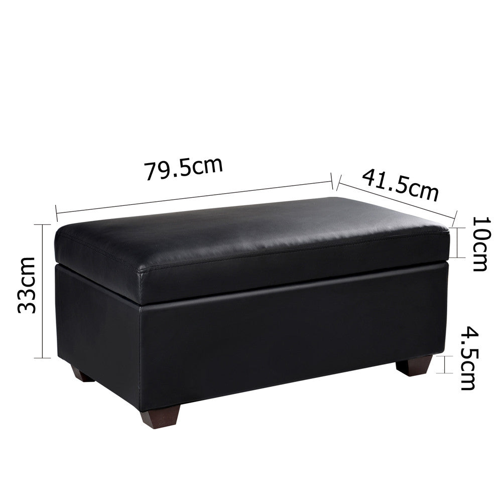 Faux Leather Storage Ottoman Large Black