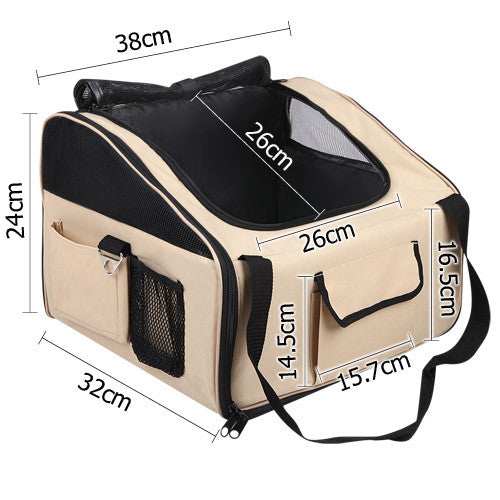 Pet Dog Cat Car Seat Carrier Travel Bag Small Beige