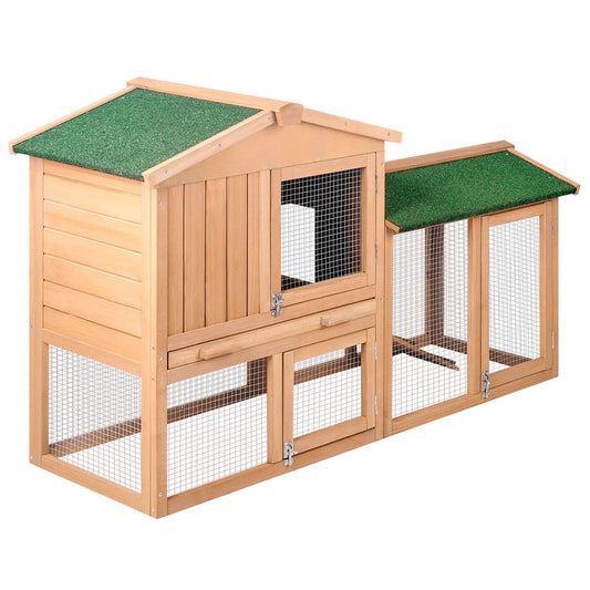 Rabbit Hutch Chicken Coop Cage Guinea Pig Ferret House w/ 2 Storeys Run