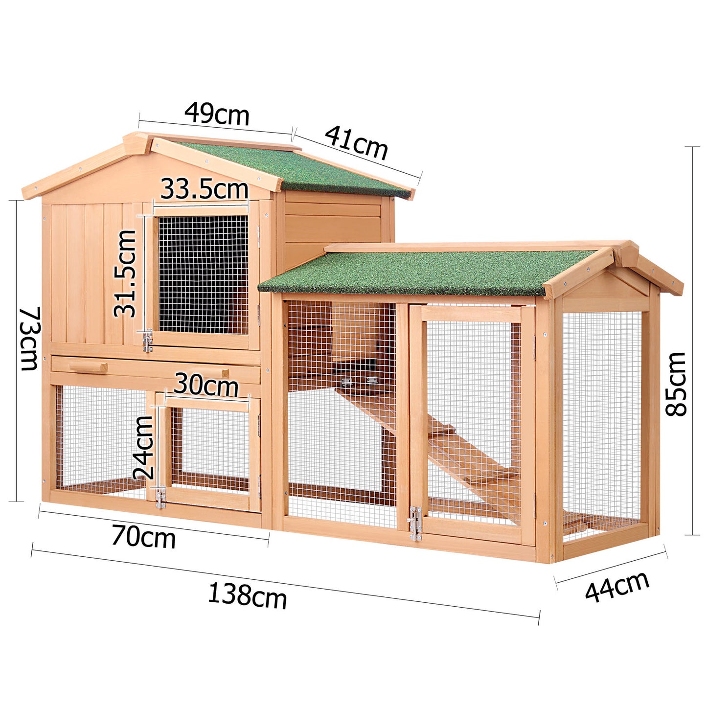 Rabbit Hutch Chicken Coop Cage Guinea Pig Ferret House w/ 2 Storeys Run