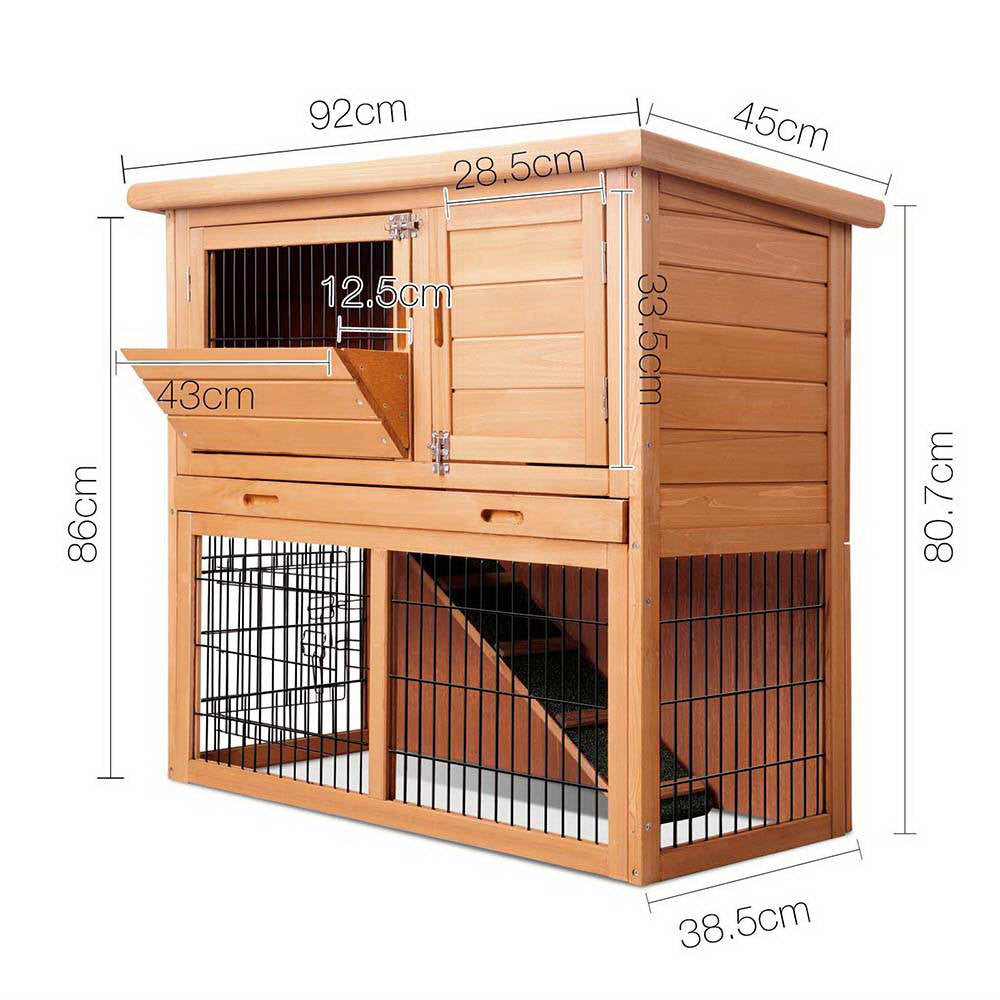 Rabbit Hutch Chicken Coop Cage Guinea Pig Ferret House w/ 2 Storeys Run