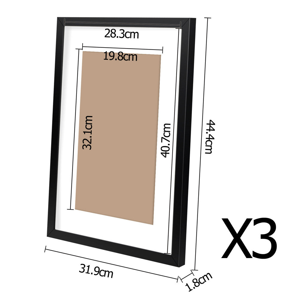 3 pcs Photo Frames Set Wall Black