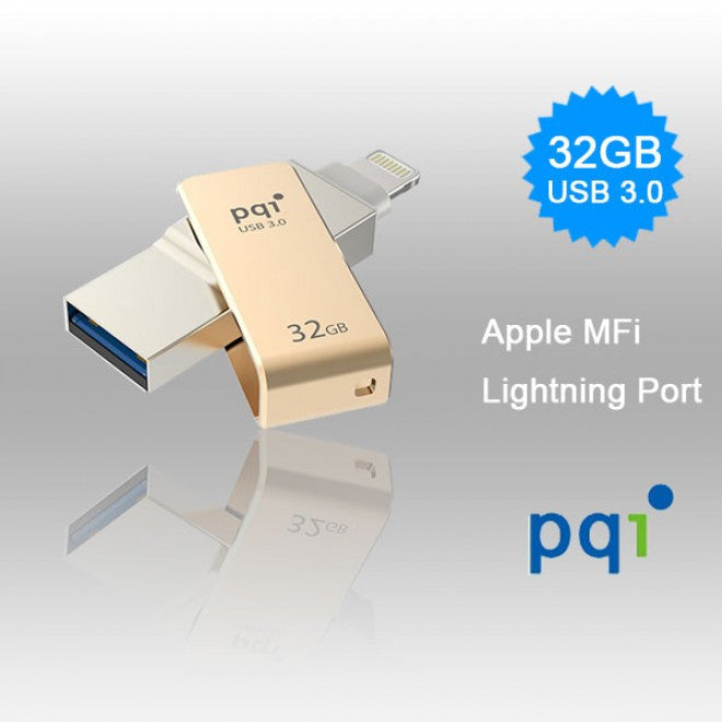 PQI iConnect Mini 6I04-032GR2001 Gold [Apple MFi] 32 GB Mobile Flash Drive w/ Lightning Connector for iPhones iPads Mac & PC USB 3.0 (6I04-032GR2001)