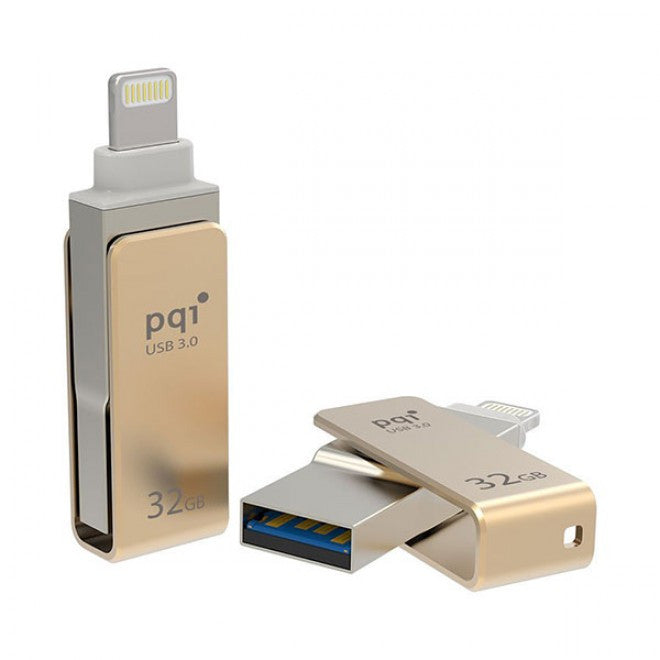 PQI iConnect Mini 6I04-032GR2001 Gold [Apple MFi] 32 GB Mobile Flash Drive w/ Lightning Connector for iPhones iPads Mac & PC USB 3.0 (6I04-032GR2001)