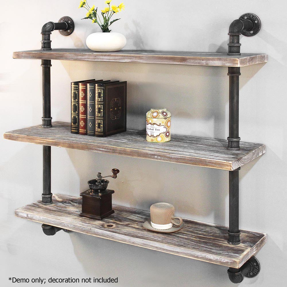 Rustic Industrial DIY Floating Pipe Shelf