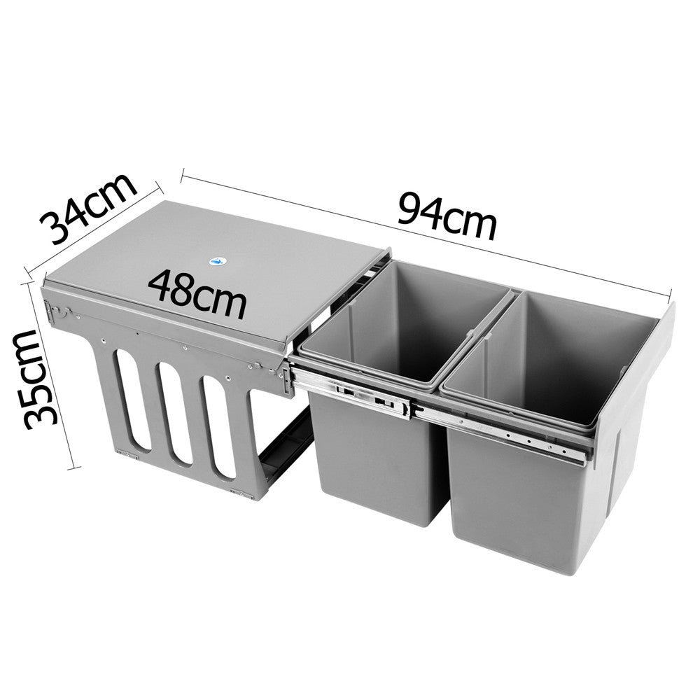 Dual Side Pull Out Rubbish Waste Basket 2 x 15L