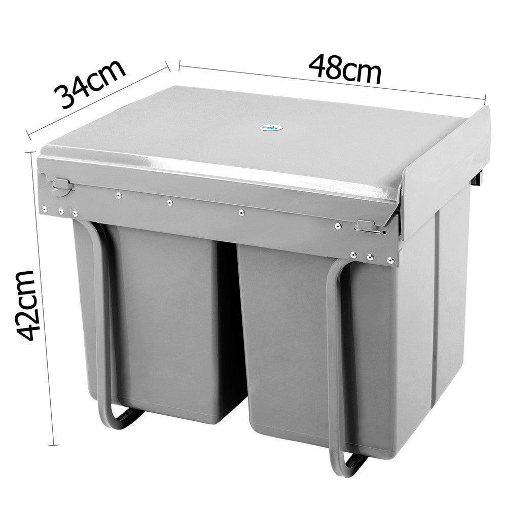 Dual Side Pull Out Rubbish Waste Basket 2 x 20L